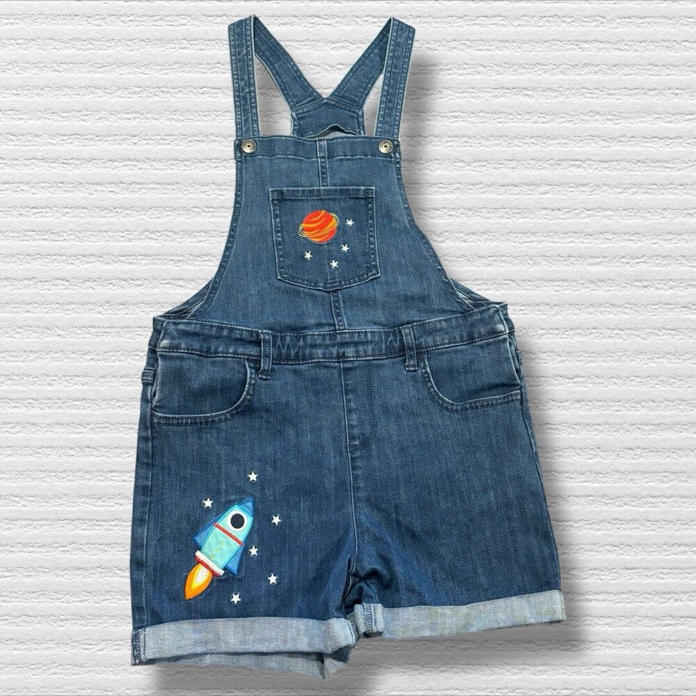 Gymboree Girls Embroidered Space Denim Shortalls Future Astronaut Denim Size 10